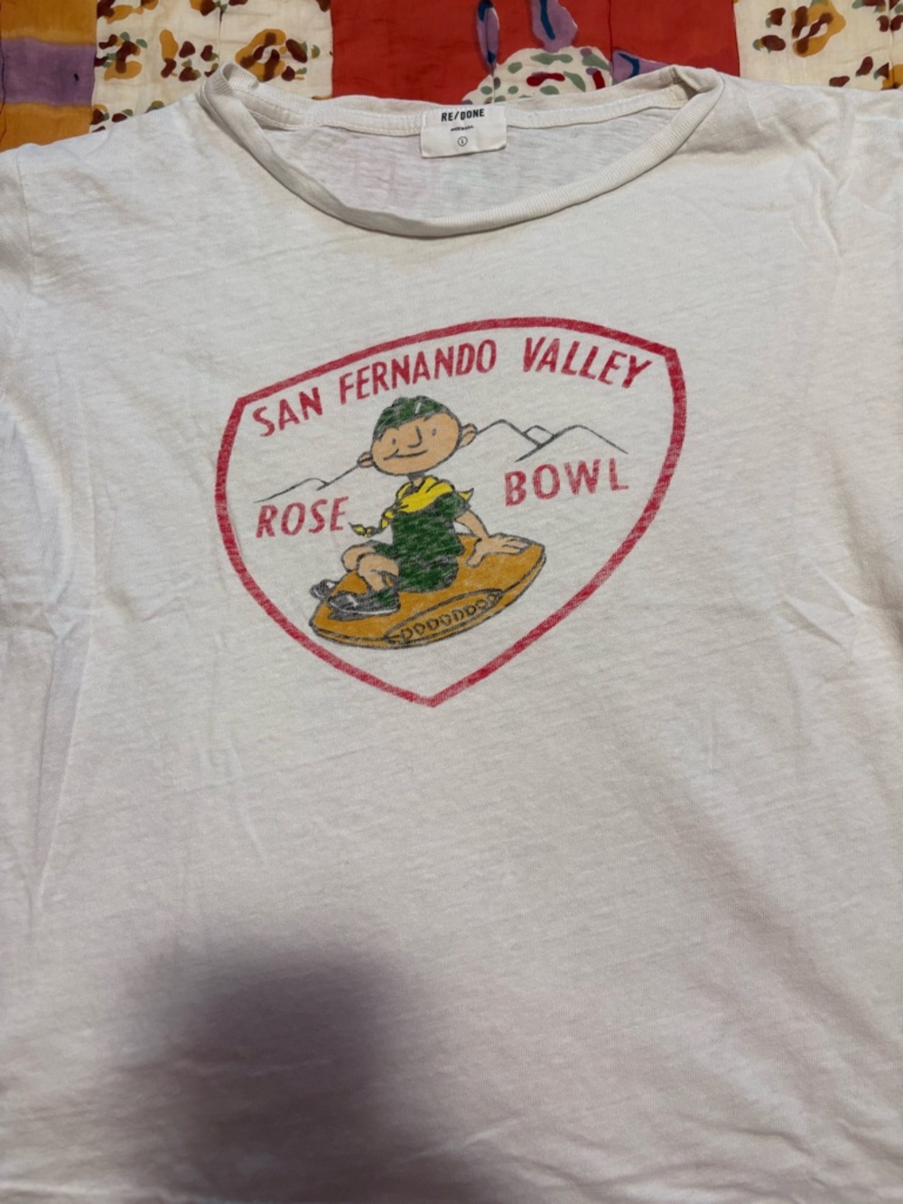 Re/Done Kids "San Fernando Valley Rose Bowl" Graphic Baby Tee - White
